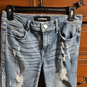 Express Women's Blue Distressed Jeans